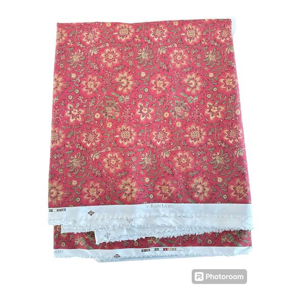 Vintage Ralph Lauren upholstery fabric 10 1/8 yds floral red yellow - Picture 1 of 7